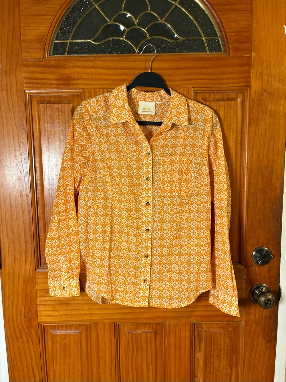 Anthropologie Orange & White Printed Button-Down Shirt